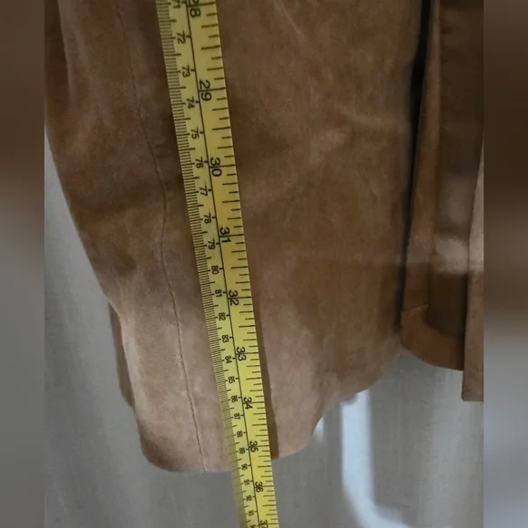 NWT Halston Studio Suede Leather Long Jacket Size S Color Caramel - Picture 8 of 12